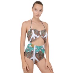 Psychedelic Art Painting Peace Drawing Landscape Art Peaceful Scallop Top Cut Out Swimsuit