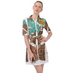 Psychedelic Art Painting Peace Drawing Landscape Art Peaceful Belted Shirt Dress by Sarkoni