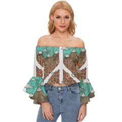 Psychedelic Art Painting Peace Drawing Landscape Art Peaceful Off Shoulder Flutter Bell Sleeve Top