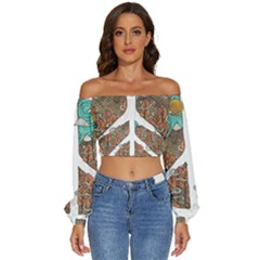 Psychedelic Art Painting Peace Drawing Landscape Art Peaceful Long Sleeve Crinkled Weave Crop Top