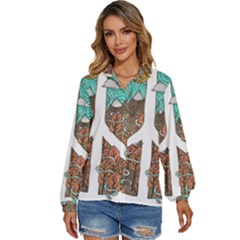 Psychedelic Art Painting Peace Drawing Landscape Art Peaceful Women s Long Sleeve Button Up Shirt