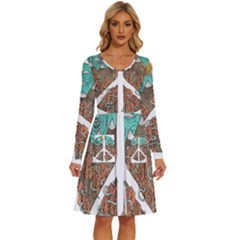 Psychedelic Art Painting Peace Drawing Landscape Art Peaceful Long Sleeve Dress With Pocket