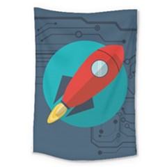 Rocket With Science Related Icons Image Large Tapestry by Bedest