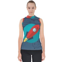 Rocket With Science Related Icons Image Mock Neck Shell Top by Bedest