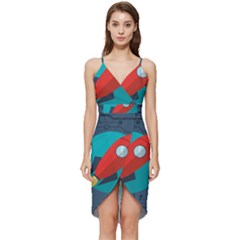 Rocket With Science Related Icons Image Wrap Frill Dress