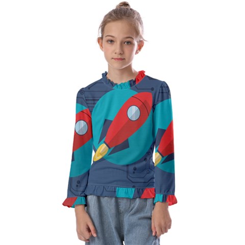 Rocket With Science Related Icons Image Kids  Frill Detail T-shirt by Bedest