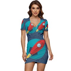 Rocket With Science Related Icons Image Low Cut Cap Sleeve Mini Dress