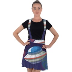 Ufo Alien Spaceship Galaxy Velvet Suspender Skater Skirt by Bedest