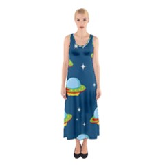 Seamless Pattern Ufo With Star Space Galaxy Background Sleeveless Maxi Dress by Bedest