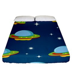 Seamless Pattern Ufo With Star Space Galaxy Background Fitted Sheet (queen Size) by Bedest