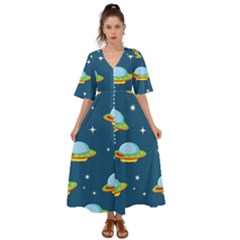 Seamless Pattern Ufo With Star Space Galaxy Background Kimono Sleeve Boho Dress by Bedest