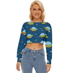 Seamless Pattern Ufo With Star Space Galaxy Background Lightweight Long Sleeve Sweatshirt