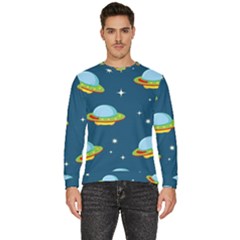 Seamless Pattern Ufo With Star Space Galaxy Background Men s Fleece Sweatshirt by Bedest