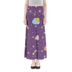 Space Travels Seamless Pattern Vector Cartoon Full Length Maxi Skirt by Bedest