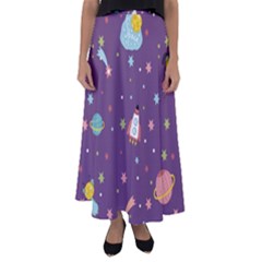 Space Travels Seamless Pattern Vector Cartoon Flared Maxi Skirt by Bedest