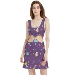 Space Travels Seamless Pattern Vector Cartoon Velour Cutout Dress by Bedest