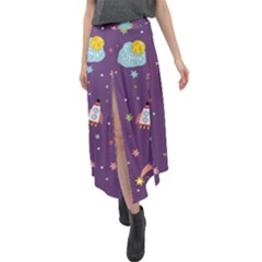 Space Travels Seamless Pattern Vector Cartoon Velour Split Maxi Skirt by Bedest
