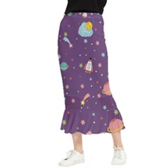 Space Travels Seamless Pattern Vector Cartoon Maxi Fishtail Chiffon Skirt by Bedest