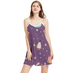 Space Travels Seamless Pattern Vector Cartoon Summer Frill Dress