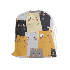 Seamless Pattern Cute Cat Cartoons Drawstring Pouch (xl) by Bedest