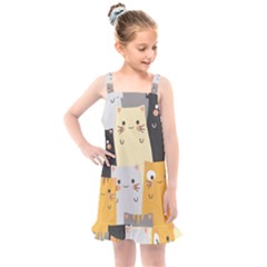 Seamless Pattern Cute Cat Cartoons Kids  Overall Dress