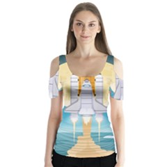 Space Exploration Illustration Butterfly Sleeve Cutout T-shirt 