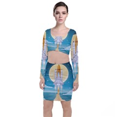 Space Exploration Illustration Top And Skirt Sets