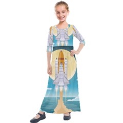 Space Exploration Illustration Kids  Quarter Sleeve Maxi Dress by Bedest