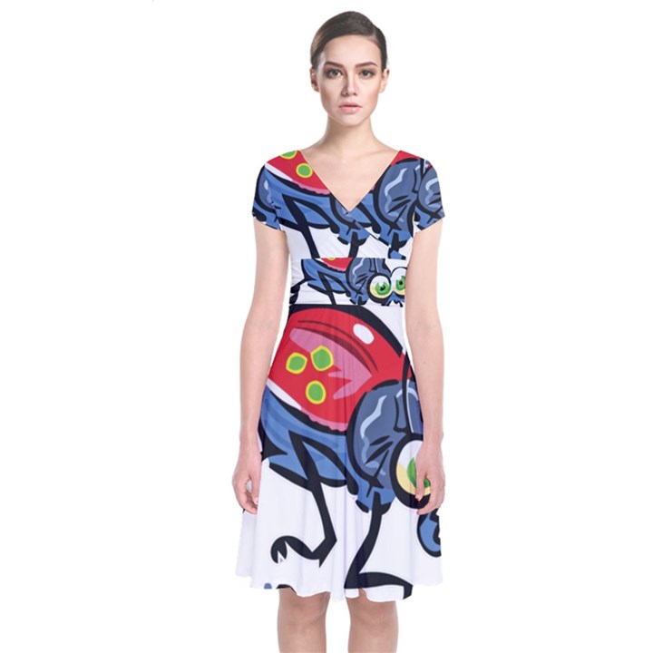 Bug Black Insect Animal Short Sleeve Front Wrap Dress