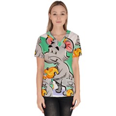 Mouse Cheese Tail Rat Mice Hole Women s V-neck Scrub Top