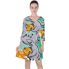 Mouse Cheese Tail Rat Mice Hole Quarter Sleeve Ruffle Waist Dress