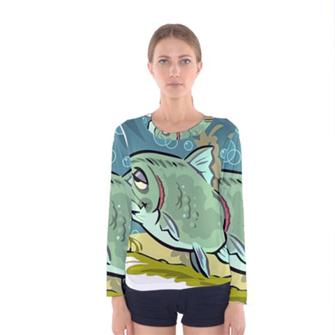 Fish Hook Worm Bait Water Hobby Women s Long Sleeve T-shirt by Sarkoni