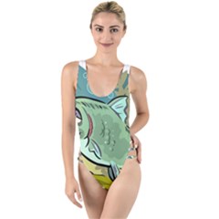 Fish Hook Worm Bait Water Hobby High Leg Strappy Swimsuit by Sarkoni