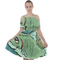 Fish Hook Worm Bait Water Hobby Cut Out Shoulders Chiffon Dress by Sarkoni