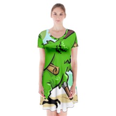 Parrot Hat Cartoon Captain Short Sleeve V-neck Flare Dress