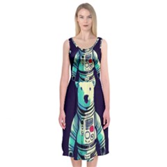 Bear Astronaut Futuristic Midi Sleeveless Dress by Bedest