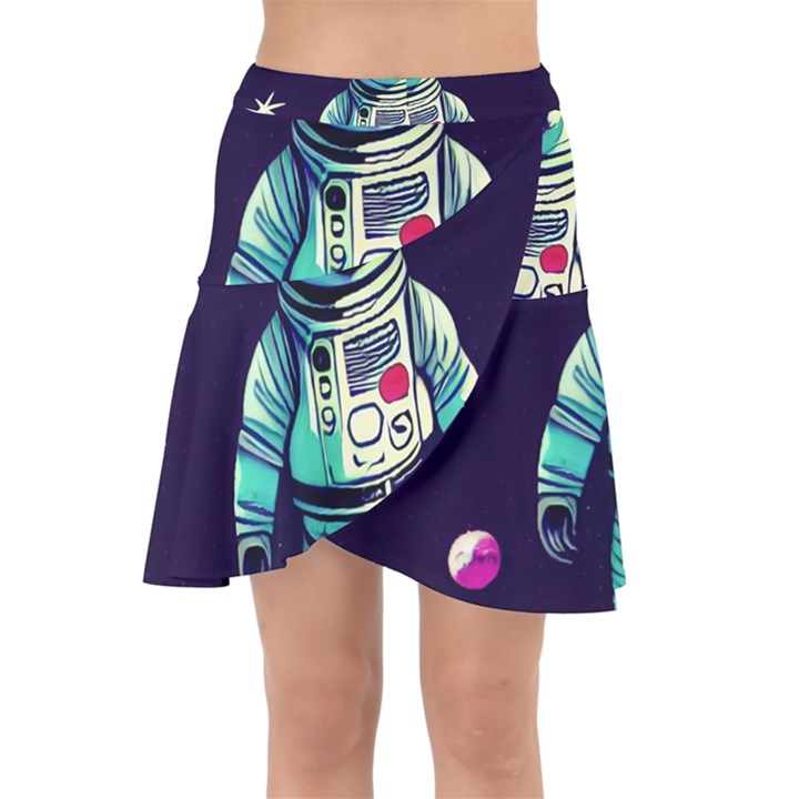 Bear Astronaut Futuristic Wrap Front Skirt