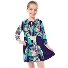 Bear Astronaut Futuristic Kids  Quarter Sleeve Shirt Dress by Bedest