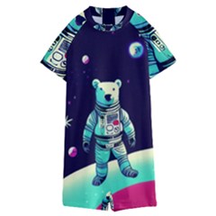 Bear Astronaut Futuristic Kids  Boyleg Half Suit Swimwear