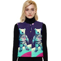 Bear Astronaut Futuristic Women s Button Up Puffer Vest by Bedest