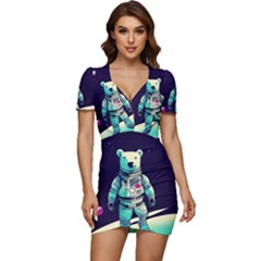 Bear Astronaut Futuristic Low Cut Cap Sleeve Mini Dress