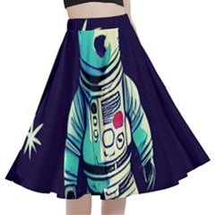 Bear Astronaut Futuristic A-line Full Circle Midi Skirt With Pocket by Bedest