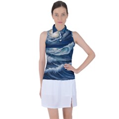 Waves Storm Sea Women s Sleeveless Polo T-shirt by Bedest