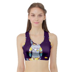 Cat Astronaut Space Retro Universe Sports Bra With Border by Bedest