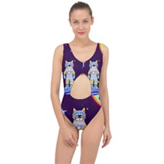 Cat Astronaut Space Retro Universe Center Cut Out Swimsuit by Bedest