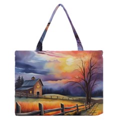 Rural Farm Fence Pathway Sunset Zipper Medium Tote Bag by Bedest