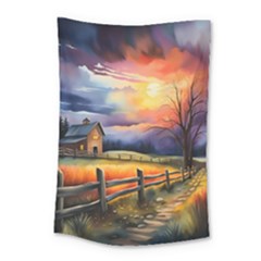 Rural Farm Fence Pathway Sunset Small Tapestry by Bedest