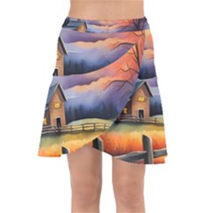 Rural Farm Fence Pathway Sunset Wrap Front Skirt by Bedest