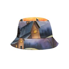 Rural Farm Fence Pathway Sunset Inside Out Bucket Hat (kids) by Bedest
