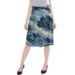 Waves Storm Sea Moon Landscape Midi Beach Skirt by Bedest